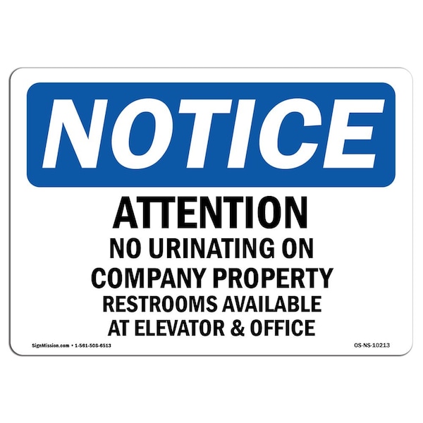 OSHA Notice Sign, 3.5" H, Attention No Urinating On Company Property Sign, Landscape, 10PK